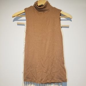 ☆3 for 15☆ MASSIMO DUTTI / MOCK NECK SLEEVELESS RIBBED TOP / CAMEL COLOR